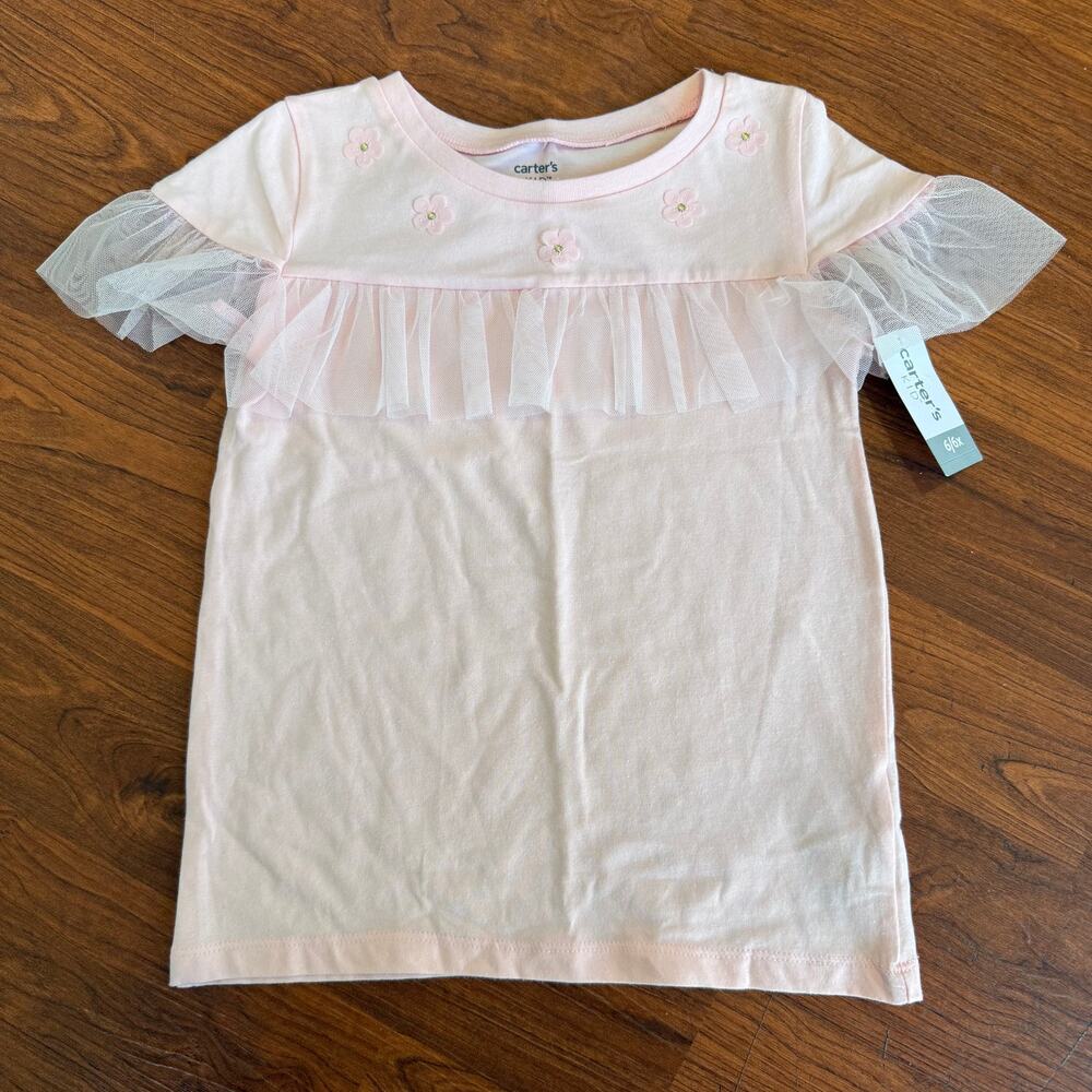 Carter's Girls 6/6X Light Pink Tulle Ruffle Flower Shirt Size Fairy Garden